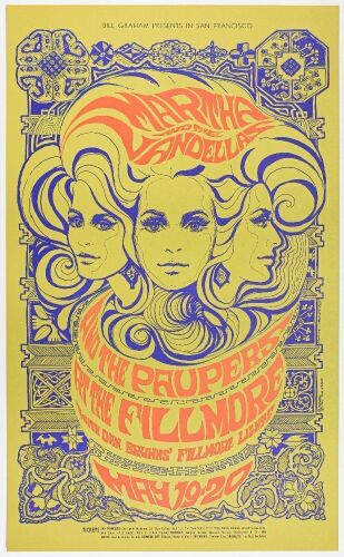 1967 BG-64 Martha & The Vandellas Fillmore Auditorium Poster Mint 91