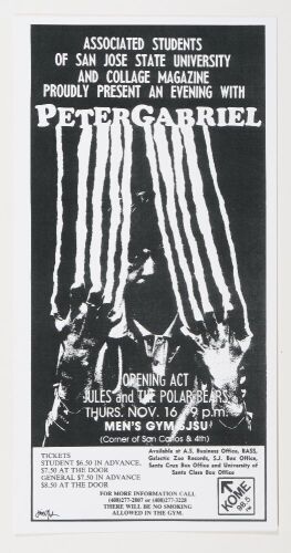 1978 Peter Gabriel San Jose State University Men's Gymnasium Large Flyer Near Mint 89