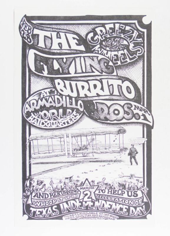 1975 The Flying Burrito Brothers Armadillo World Headquarters Austin Poster Near Mint 87