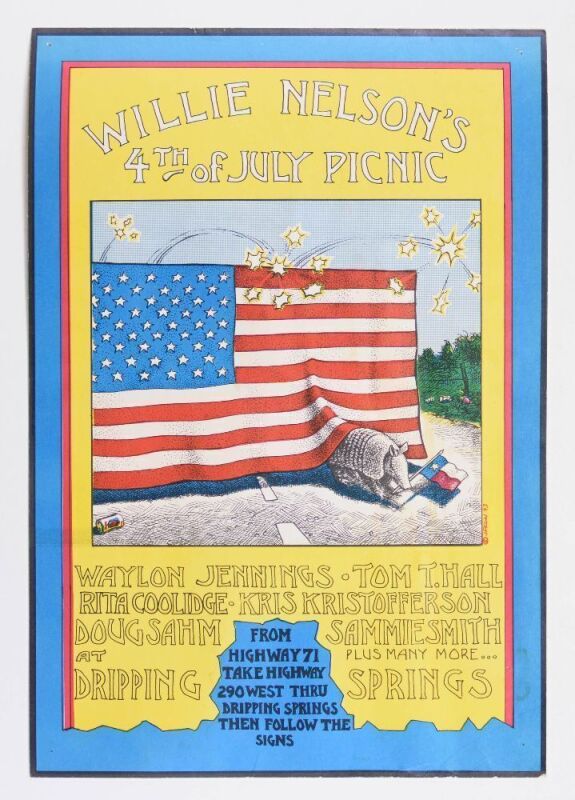 1973 Jim Franklin Willie Nelson The First 4th of July Annual Picnic Dripping Springs Poster Extra Fine 67