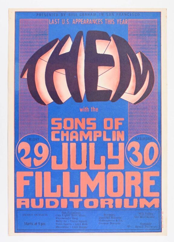 1966 BG-20 Them Van Morrison Fillmore Auditorium Poster Excellent 71