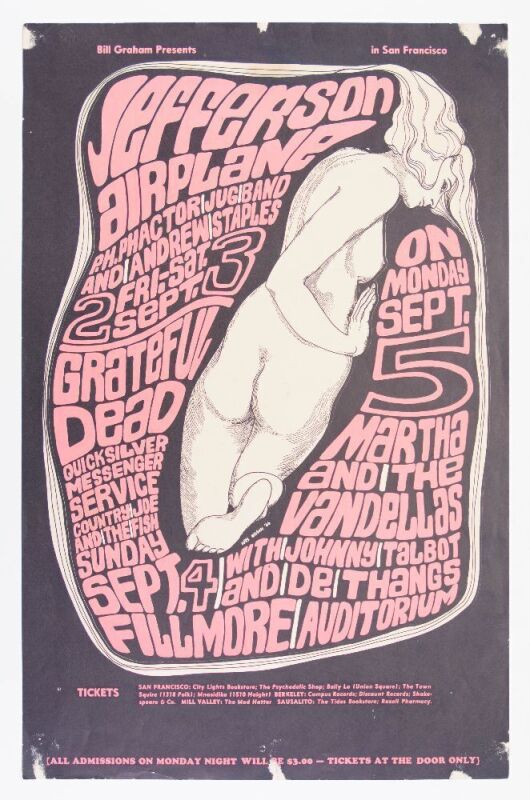 1966 BG-26 Jefferson Airplane Grateful Dead Fillmore Auditorium Poster Fine 59