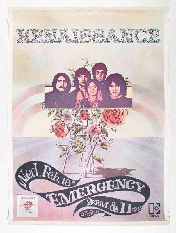 1970 Renaissance The Emergency and Elektra Records Promo Poster Fine 59