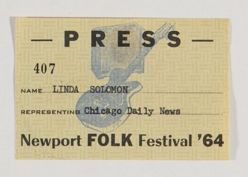 1964 Bob Dylan Newport Folk Festival Original Press Pass Near Mint 85