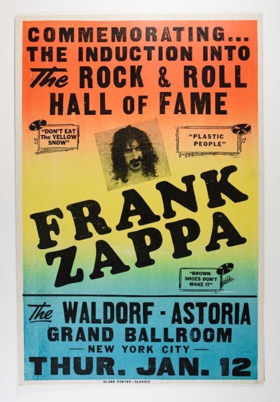 1995 Frank Zappa Rock & Roll Hall of Fame Globe Cardboard RP Poster Near Mint 89