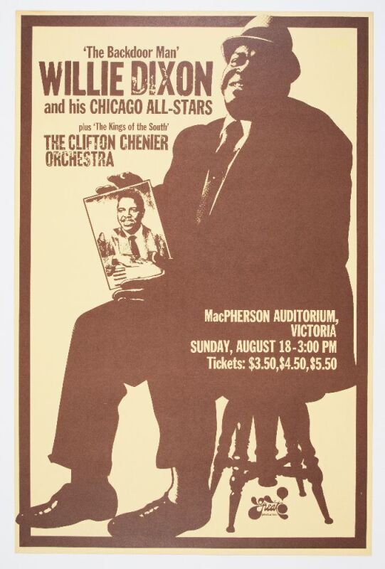 1974 Willie Dixon & His Chicago All Stars The Clifton Chenier Orchestra MacPherson Auditorium Victoria Poster Near Mint 85