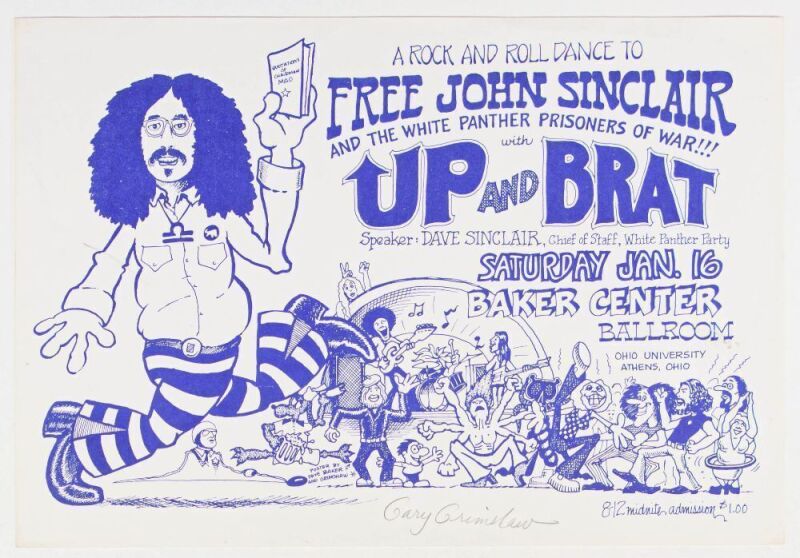 1971 Gary Grimshaw Free John Sinclair Dance University of Ohio Signed Grimshaw Poster Excellent 79