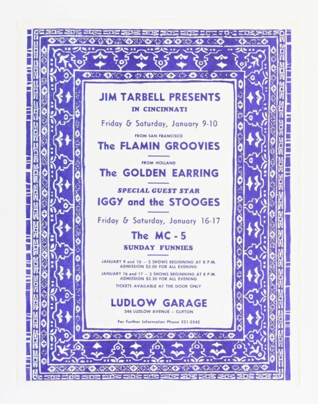 1970 Flamin Groovies MC5 Iggy & The Stooges Ludlow Garage Cincinnati Handbill Mint 91