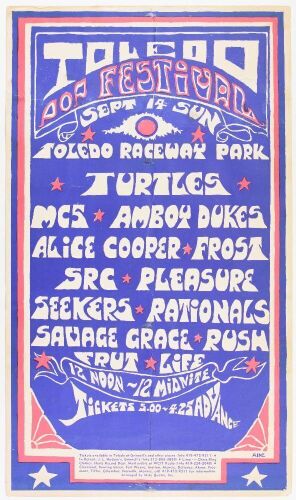 1969 The Turtles MC5 Alice Cooper Toledo Pop Festival Toledo Raceway Park Poster Extra Fine 61