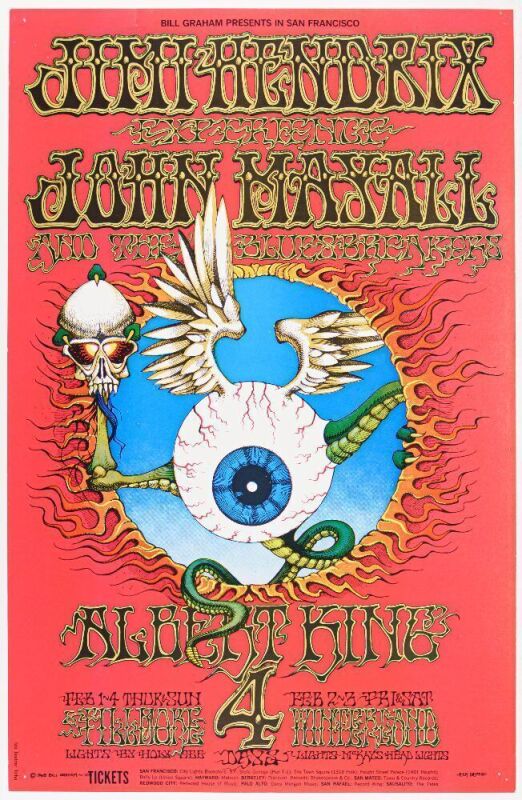 1968 BG-105 Jimi Hendrix Winterland & Fillmore Auditorium RP2 Poster Excellent 79