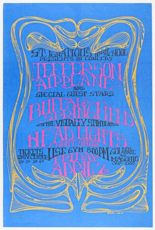 1967 AOR-2.241 Jefferson Airplane University Of San Francisco Gym Poster Excellent 79
