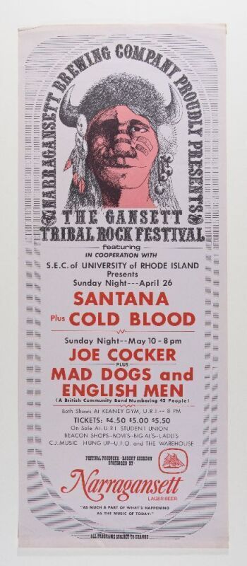 1970 Santana Cold Blood Joe Cocker Mad Dogs & Englishmen Keaney Gym University of Rhode Island Poster Extra Fine 69
