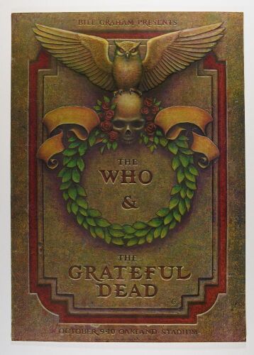 1976 AOR-4.43 The Who Grateful Dead Oakland Stadium Poster Extra Fine 69