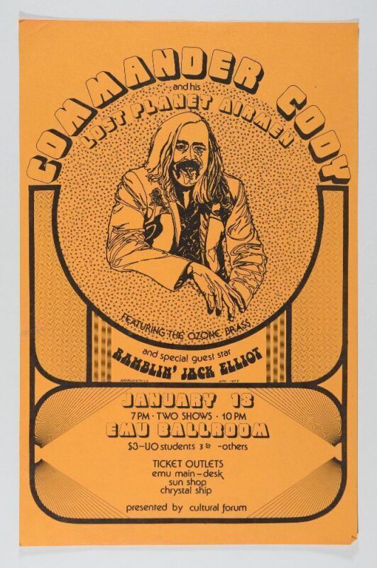 1973 Commander Cody & Lost Planet Airmen Ramblin' Jack Elliot EMU Ballroom Eugene Poster Excellent 73