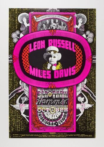 1970 BG-252 Leon Russell Miles Davis Fillmore West Poster Mint 95