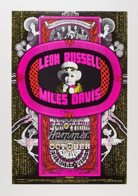 1970 BG-252 Leon Russell Miles Davis Fillmore West Poster Mint 95