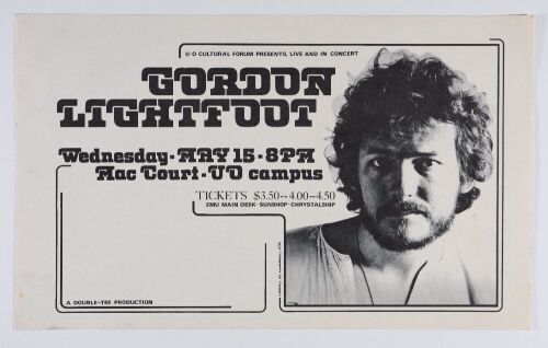 1974 Gordon Lightfoot McArthur Court University of Oregon Campus Eugene Poster Excellent 75