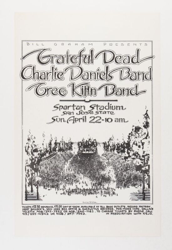 1979 Grateful Dead Charlie Daniels Band Spartan Stadium San Jose Poster Mint 93