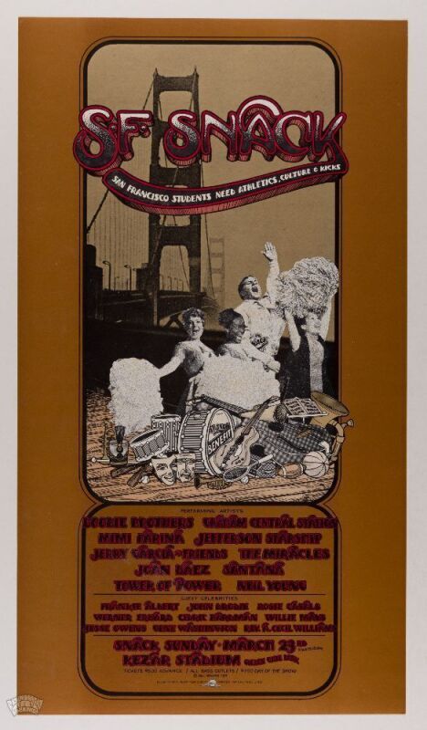 1975 AOR-4.49 Jerry Garcia Neil Young Doobie Brothers Snack Benefit Kezar Stadium Poster Mint 91