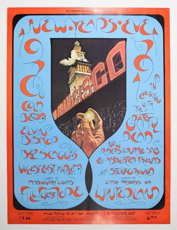 1970 BG-263 Grateful Dead New Years Eve Fillmore West & Winterland Poster Near Mint 81