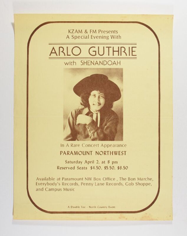 1977 Arlo Guthrie The Paramount Northwest Seattle Poster Extra Fine 65