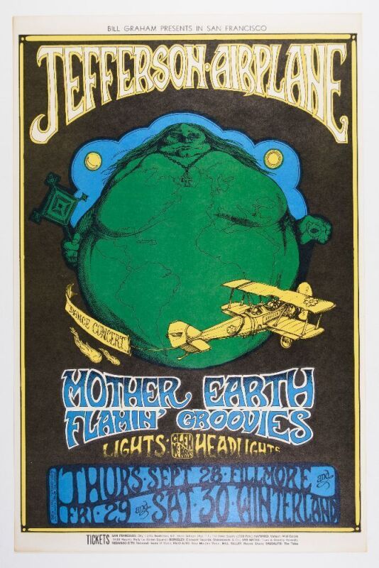 1967 BG-85 Jefferson Airplane Winterland & Fillmore Auditorium Poster Near Mint 85