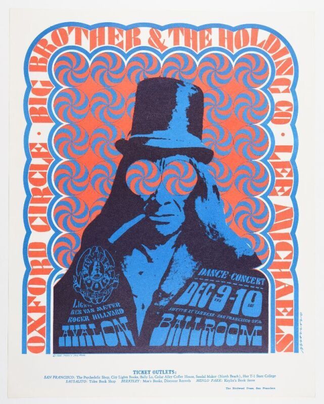 1966 FD-38 Big Brother Janis Joplin Oxford Circle Avalon Ballroom Poster Near Mint 83