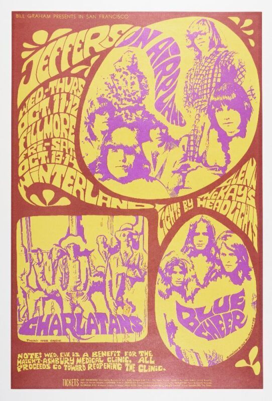 1967 BG-88 Jefferson Airplane The Charlatans Blue Cheer Fillmore Poster Near Mint 87