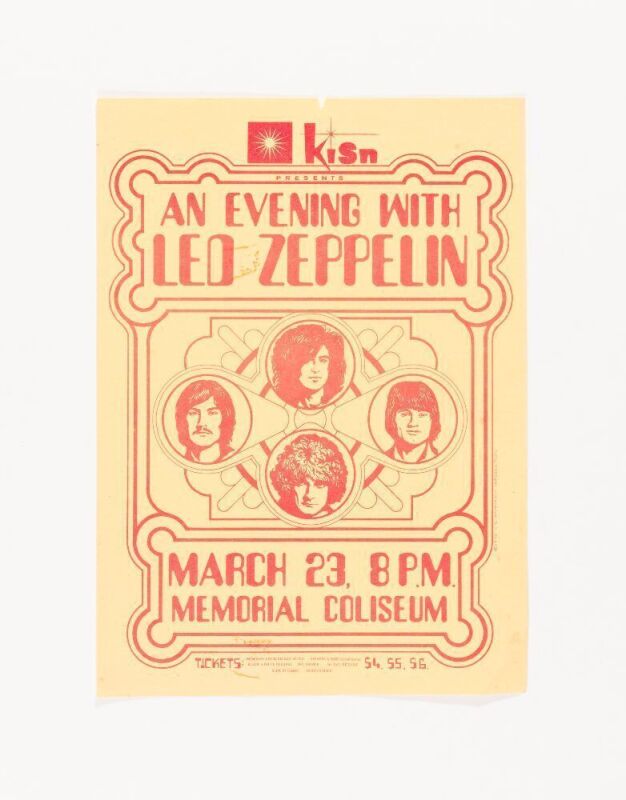 1970 Led Zeppelin Portland Memorial Coliseum Handbill Extra Fine 69