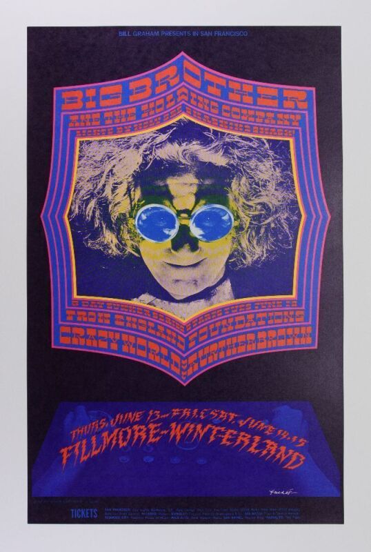 1968 BG-124 Big Brother Janis Joplin Winterland & Fillmore Auditorium Poster Near Mint 87