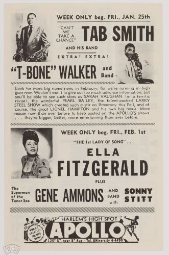 1952 Ella Fitzgerald Johnny Hodges The Apollo Theater New York Handbill Near Mint 89