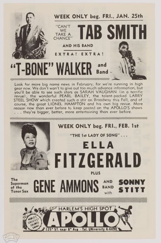 1952 Ella Fitzgerald Johnny Hodges The Apollo Theater New York Handbill Near Mint 89