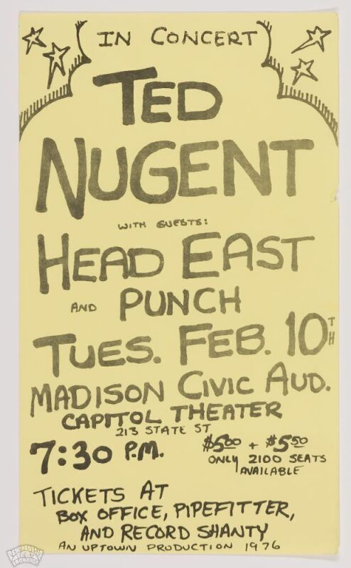 1976 Ted Nugent Madison Civic Auditorium Capitol Theater Handbill Near Mint 81