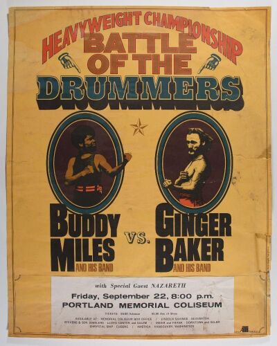 1972 Buddy Miles Ginger Baker Nazareth Portland Memorial Coliseum Poster Fine 50