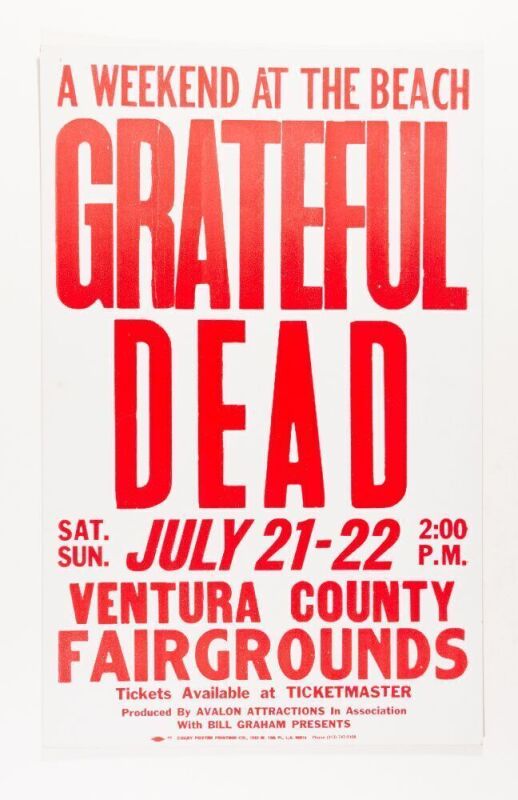1984 Grateful Dead Ventura County Fairgrounds Cardboard Poster Near Mint 89