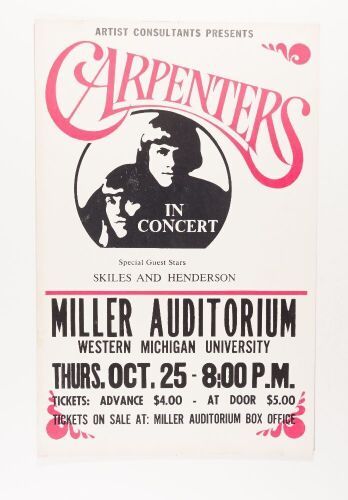 1973 The Carpenters Western Michigan University Cardboard Poster Excellent 73