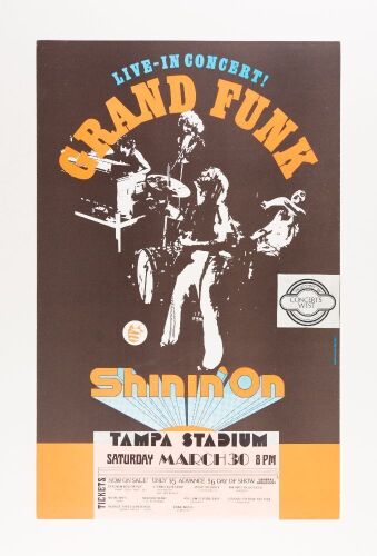 1974 Grand Funk Railroad Tampa Stadium Poster Near Mint 89