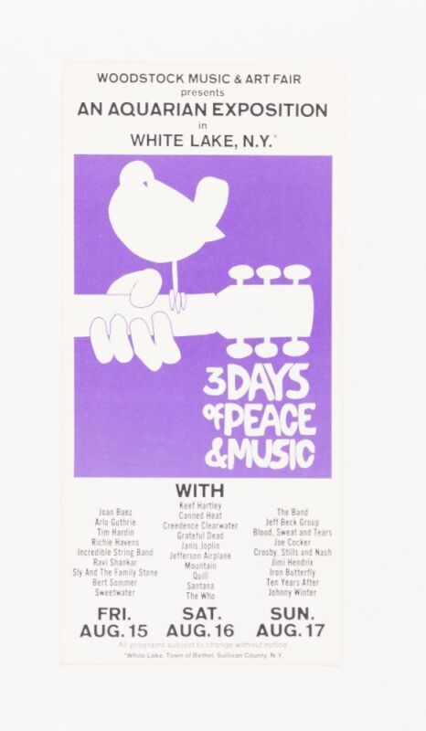 1969 Woodstock Music and Art Fair Ticket Order Form Brochure Near Mint 89