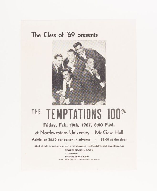 1967 The Temptations McGaw Hall Northwestern University Poster Extra Fine 69