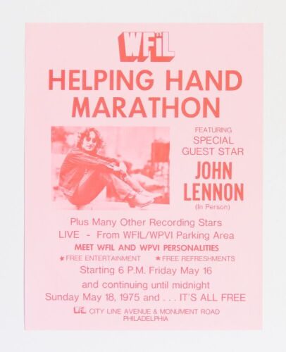 1975 John Lennon Helping Hand Marathon Philadelphia Flyer Near Mint 89