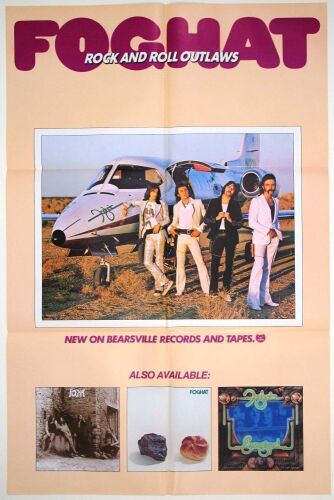 1974 Foghat Rock & Roll Outlaws Bearsville Records Promotional Poster Near Mint 89