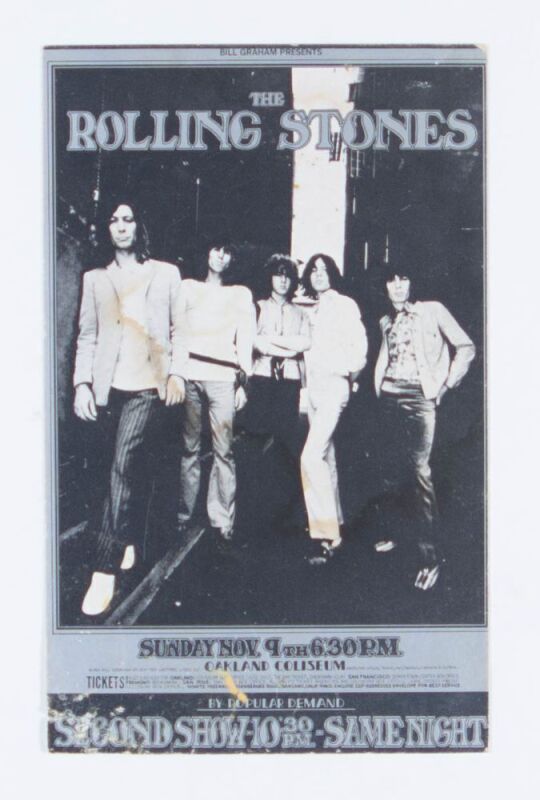 1969 BG-201 Rolling Stones Oakland Coliseum Postcard Extra Fine 63
