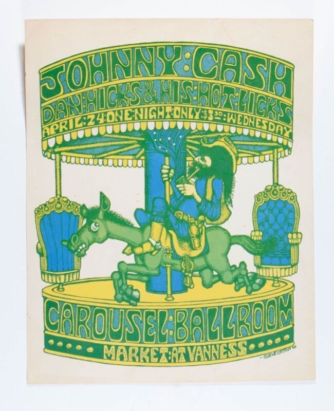1968 Johnny Cash Dan Hicks & His Hot Licks Carousel Ballroom Poster Extra Fine 67