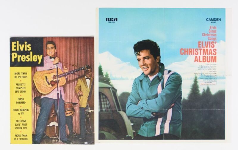 Collection of Elvis Presley 1956 Magazine and Elvis' Christmas Album 1970 RCA Promo Poster