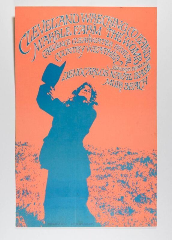 1968 Bob Schnepf Creedence Clearwater Revival Deno Carlos Naval Base Muir Beach Poster Excellent 75