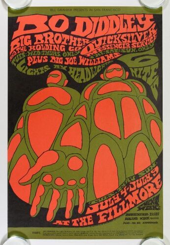 1967 BG-71 Big Brother Janis Joplin Bo Diddley Fillmore Auditorium Poster Extra Fine 69