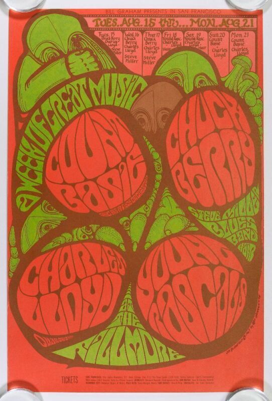 1967 BG-78 Chuck Berry Steve Miller Young Rascals Fillmore Auditorium Poster Near Mint 87