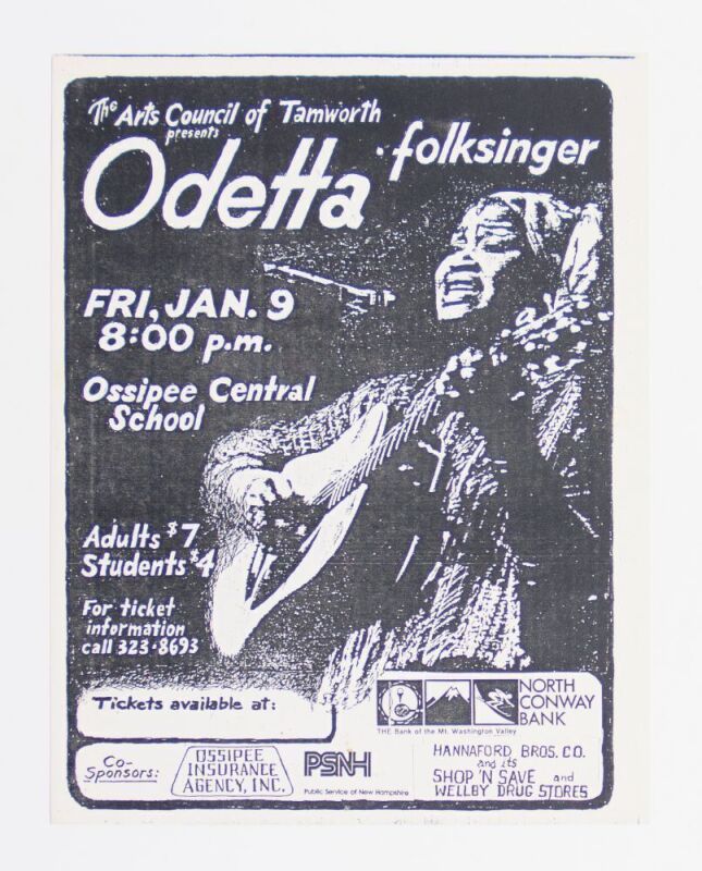 1976 Odetta The Ossipee Central School Flyer Near Mint 89