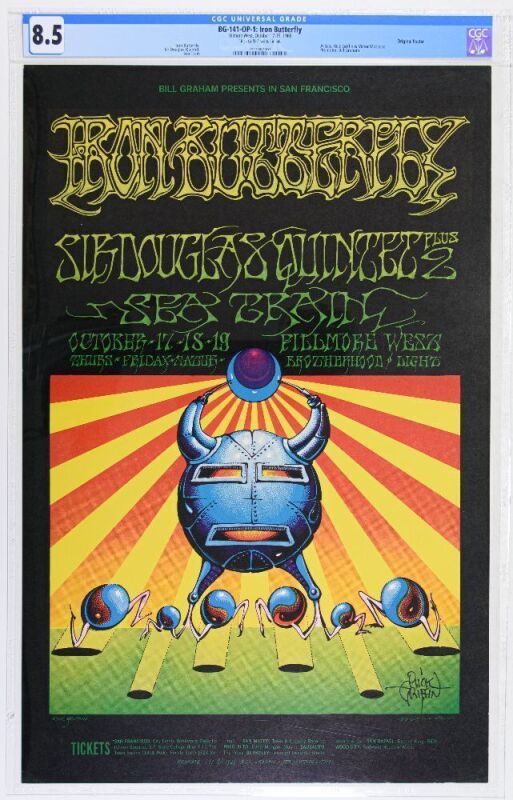 1968 BG-141 Iron Butterfly Sea Train Fillmore West Signed Griffin Poster CGC 8.5