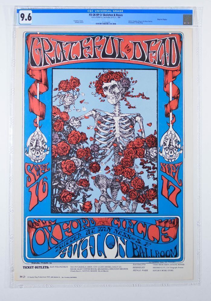 Waheed 26 Gd 1966 FD-26 Grateful Dead Avalon Ballroom RP3 Poster CGC 9.6